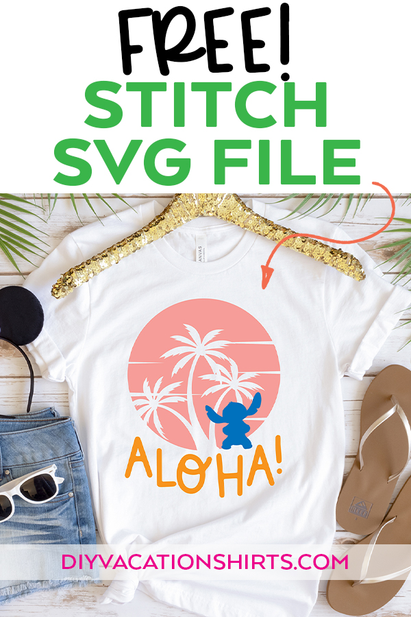 Free Stitch SVG File on Cricut Shirt with Sunset Aloha and Stitch