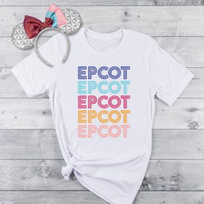 Epcot Repeated in Rainbow Colors on DIY Cricut Shirt with SVG File