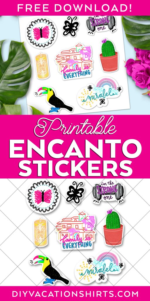 encanto stickers printable with designs behind grid