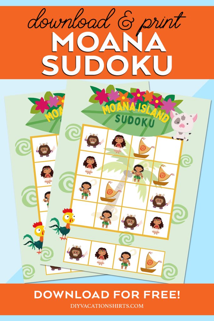 printable moana sudoku game on blue background