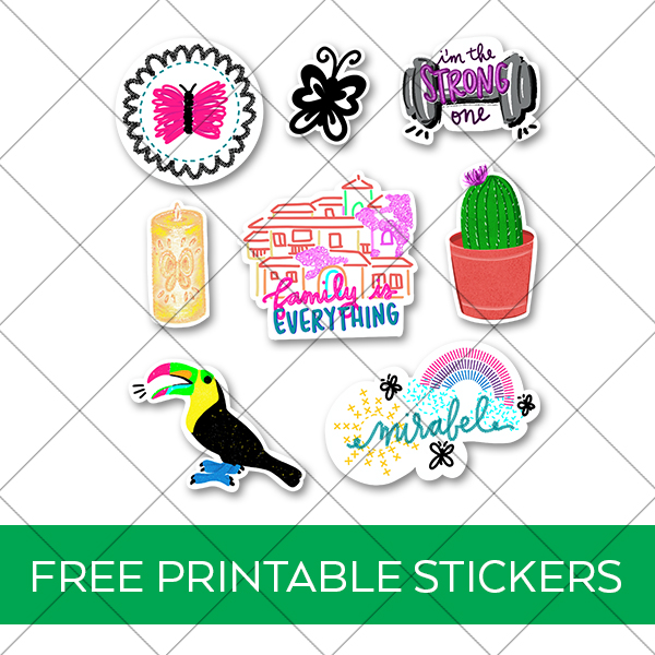 free printable encanto stickers behind grid